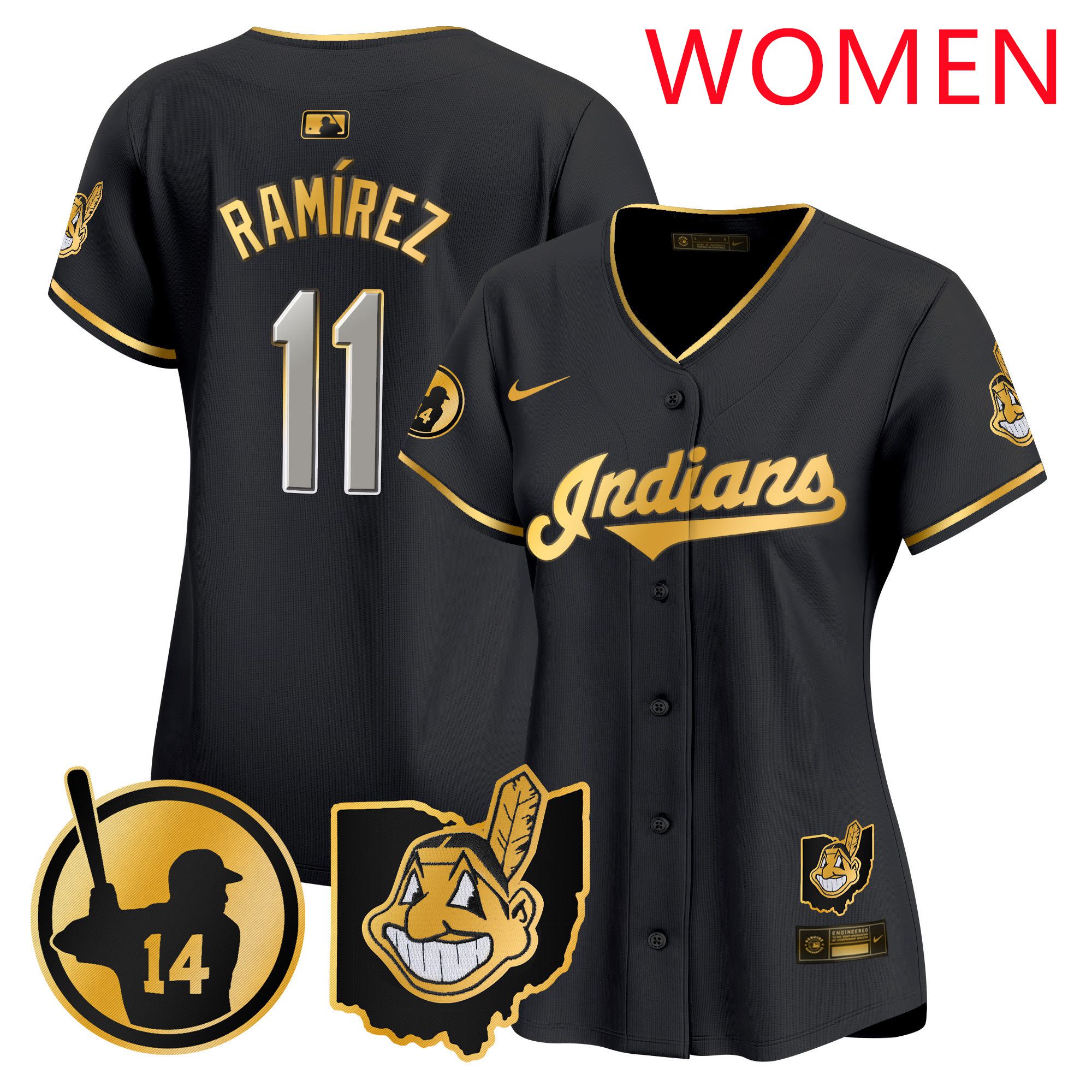 Women Cleveland Indians 11 Ramirez Black Nike 2025 Patch Vapor Premier Limited MLB Jersey